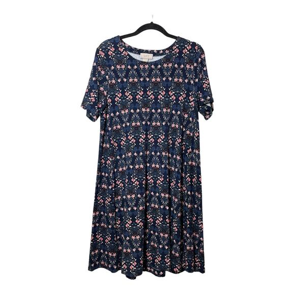 LOFT Floral Jersey A-line Dress Knee Length sz Small Modest  Short Sleeve - Picture 2 of 6